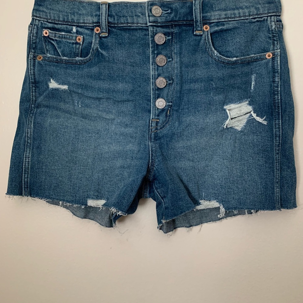 GAP Dark Blue Distressed Button-Fly Denim Stretch Shorts